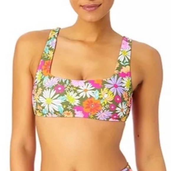 Salt + Cove Other - Salt + Cove Juniors' Square-Neck Bralette Bikini Top Green Floral Swimsuit M